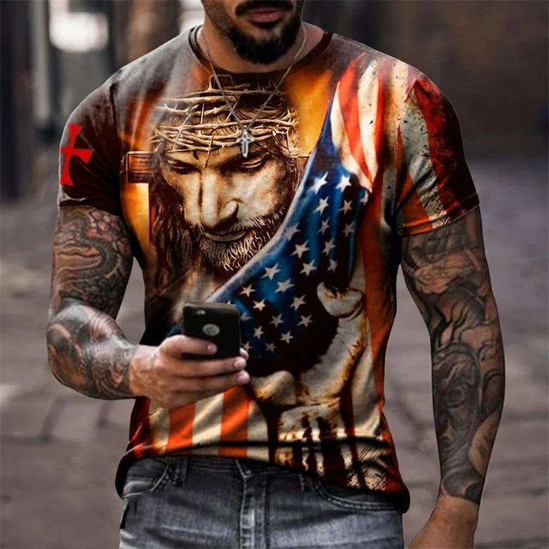 USA American Flag Short Sleeve Men's Summer T-shirt
