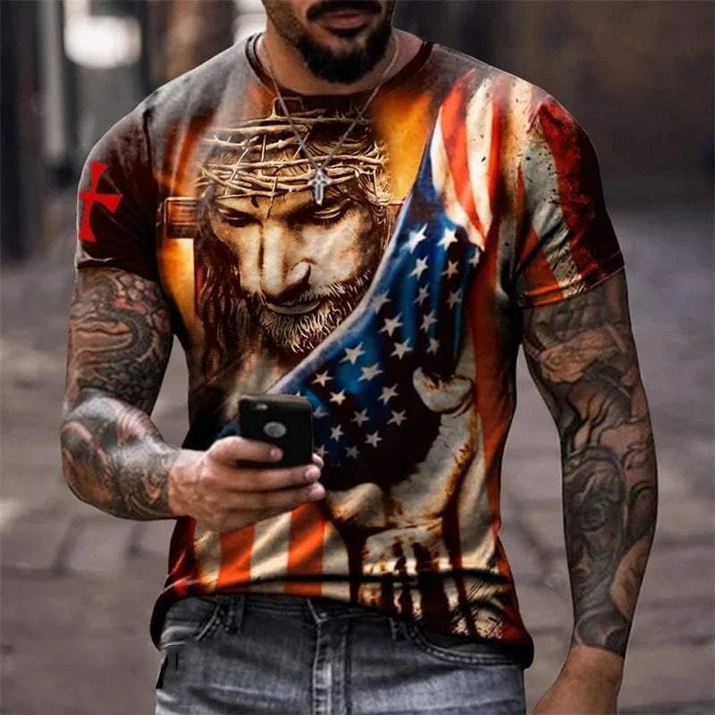 USA American Flag short sleeve men's summer t-shirt with patriotic design and bold colors