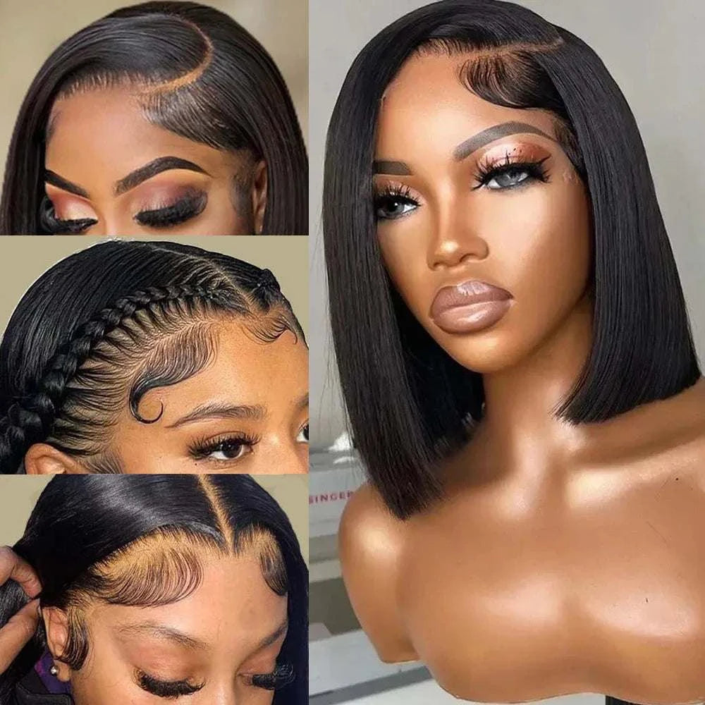 Bob glueless Remy straight natural wig with sleek bob style and natural hairline
