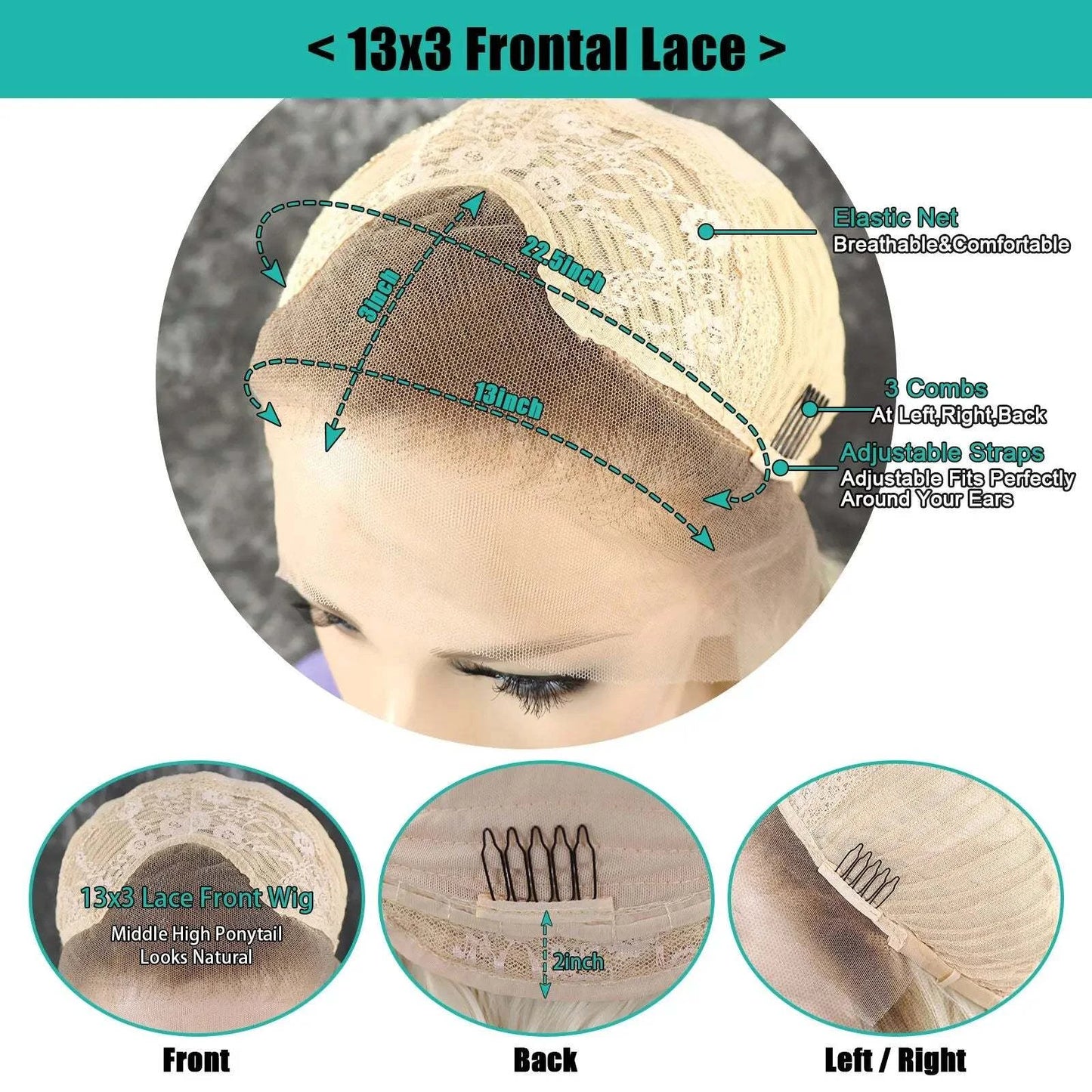 Ombre short wavy blonde lace front bob wig with 150% density, glueless design, transparent lace, and adjustable straps for natural look and comfortable fit