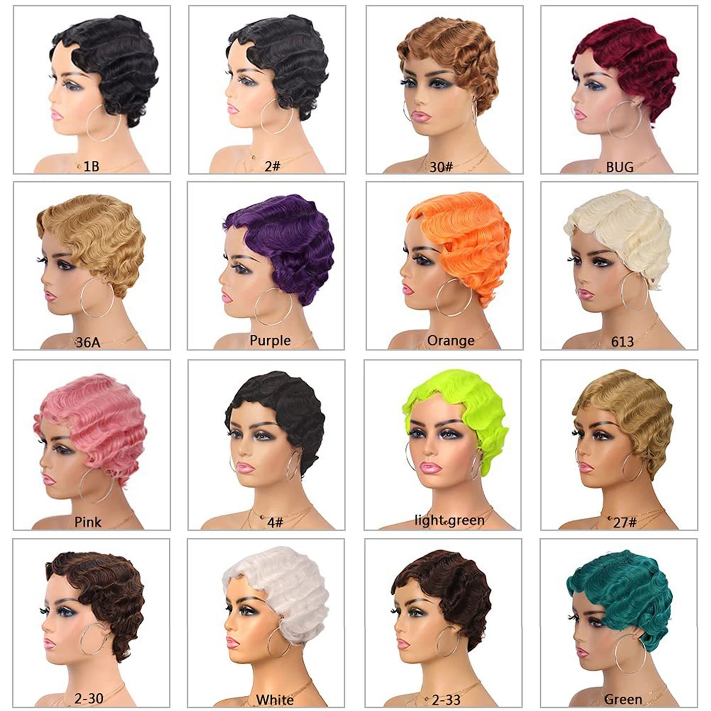 Synthetic Finger Wave Wig Short Curly Wigs for Women 1920s Cosplay Halloween Party Daily Use