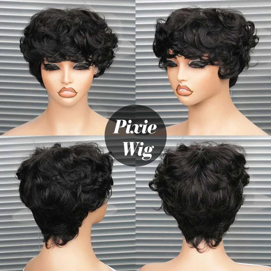Short straight pixie cut human hair wig for Black women by KEILANTRA