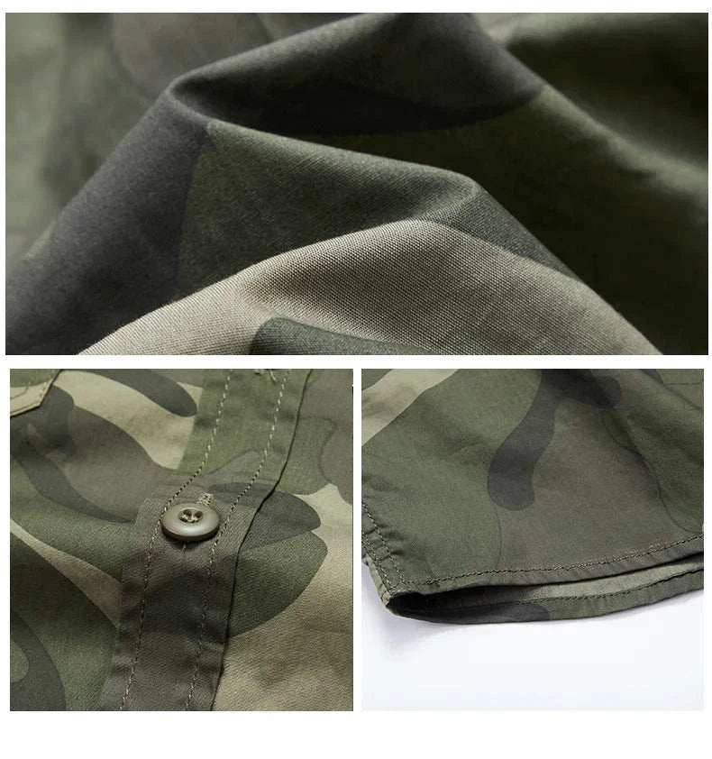 Men's long sleeved camouflage shirt with turn-down collar, polyester material, ideal for autumn and winter casual workwear
