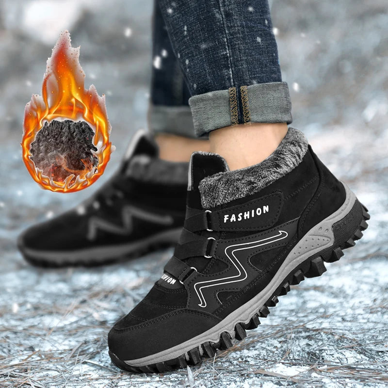 Men Boots 2023 Winter New Couple Plush and Anti Slip Ankle Fashion Snow Boots Rubber Work Boots Comfortable Casual Hiking Boots
