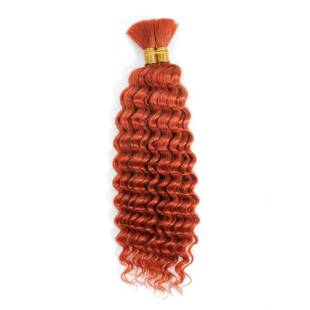 Human hair curly braiding hair in vibrant reddish-orange color with natural wavy texture