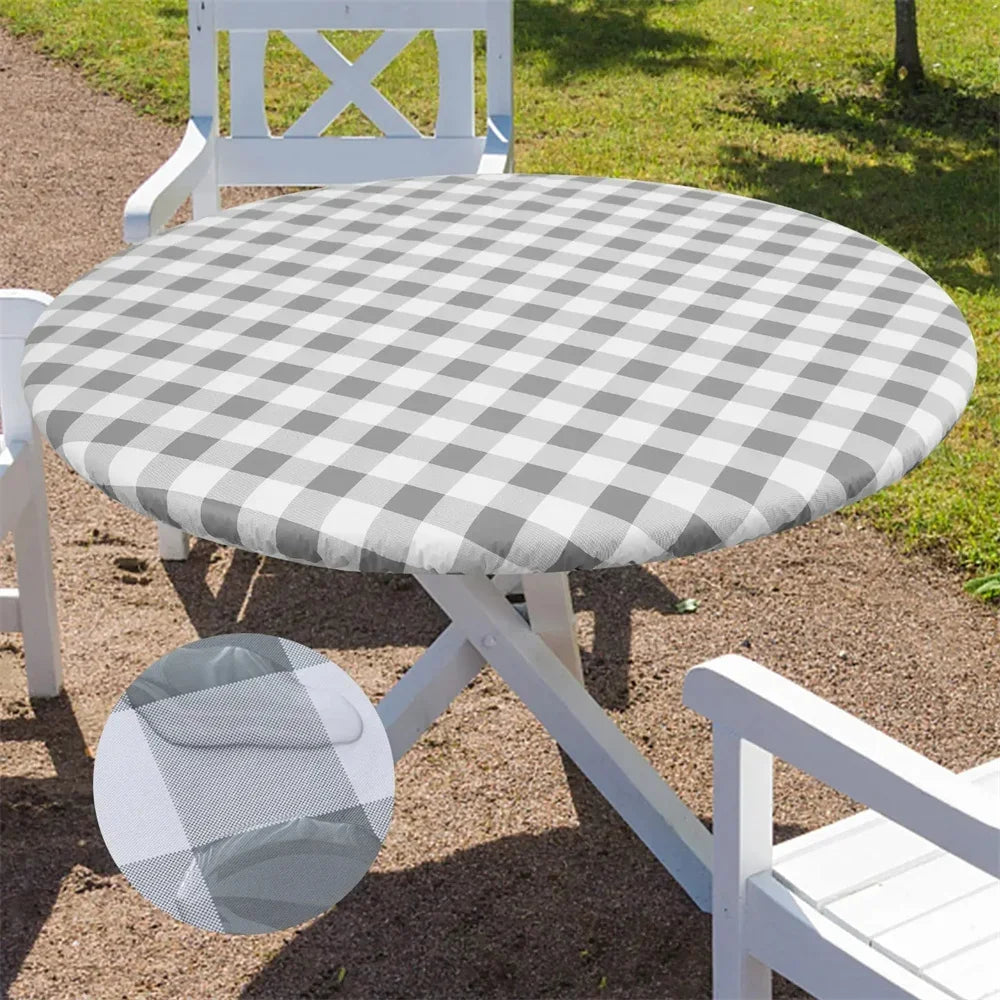 Olanly Round Table Cover Fitted Vinyl Tablecloth Elastic Waterproof Dining Table Cloth Home Decor For Picnic Camping Outdoor