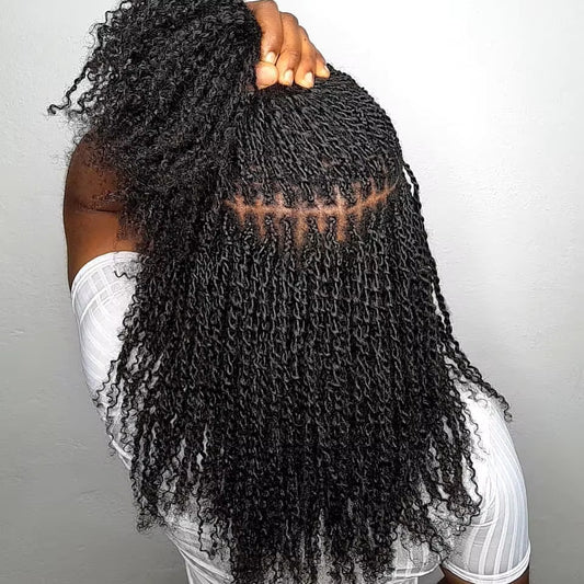 women's kinky curly bulk human hair braid textured hairstyle back view