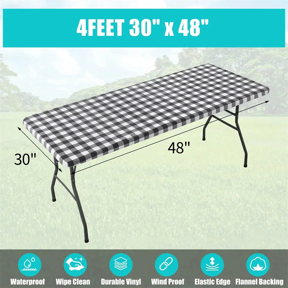 Olanly Round Table Cover Fitted Vinyl Tablecloth Elastic Waterproof Dining Table Cloth Home Decor For Picnic Camping Outdoor