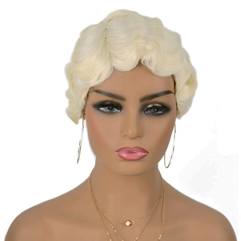 Synthetic Finger Wave Wig Short Curly Wigs for Women 1920s Cosplay Halloween Party Daily Use