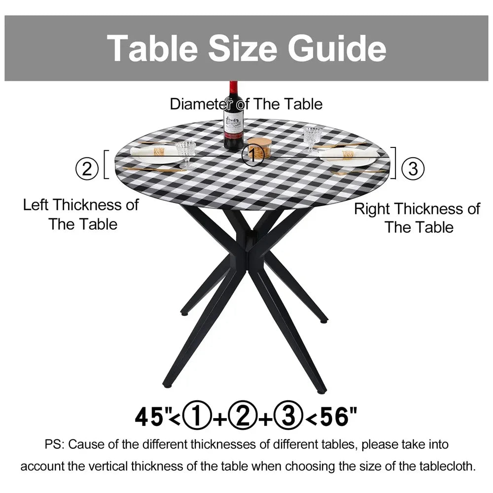 Olanly Round Table Cover Fitted Vinyl Tablecloth Elastic Waterproof Dining Table Cloth Home Decor For Picnic Camping Outdoor