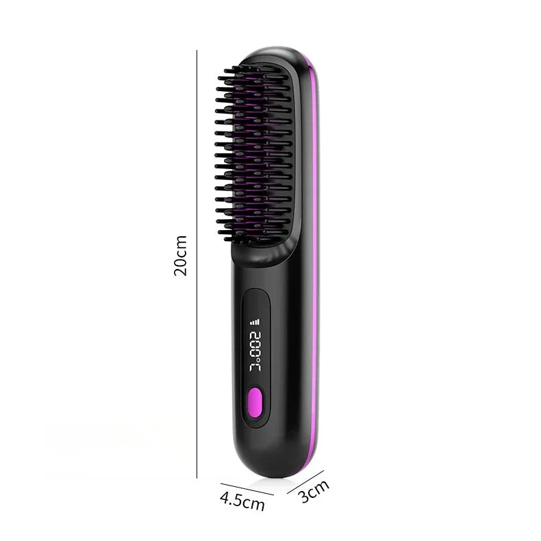 Electric Professional Negative Ion Hair Straightener Brush 2 In 1 Curling Comb Hair Curling Tool Straight Brush USB Charging