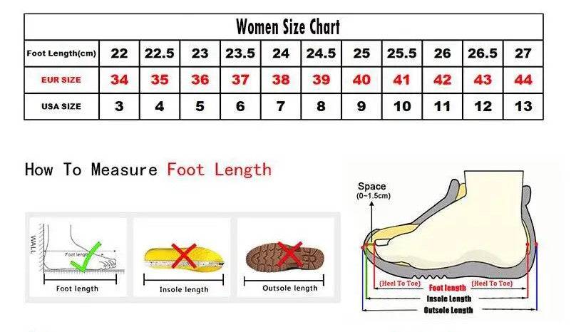 Women's luxury slippers size chart with foot length measurement guide for perfect fit