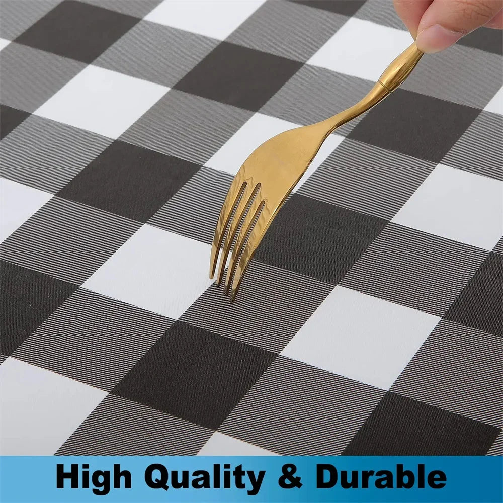 Olanly Round Table Cover Fitted Vinyl Tablecloth Elastic Waterproof Dining Table Cloth Home Decor For Picnic Camping Outdoor