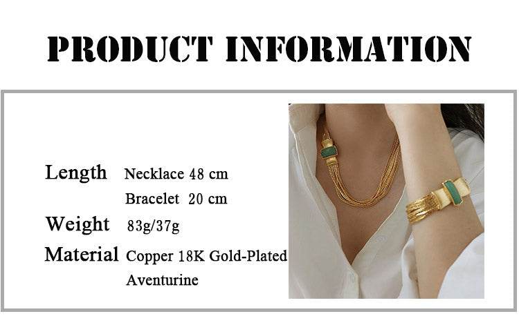 Elegant women's necklace and bracelet set in 18K gold-plated copper with aventurine accents