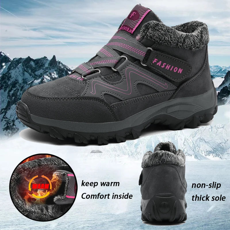 Men Boots 2023 Winter New Couple Plush and Anti Slip Ankle Fashion Snow Boots Rubber Work Boots Comfortable Casual Hiking Boots