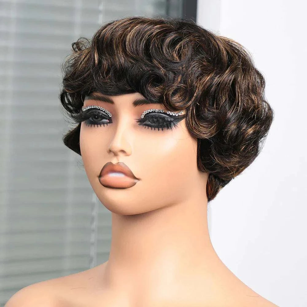 Short straight pixie cut human hair wig for Black women glueless Brazilian Remy hair