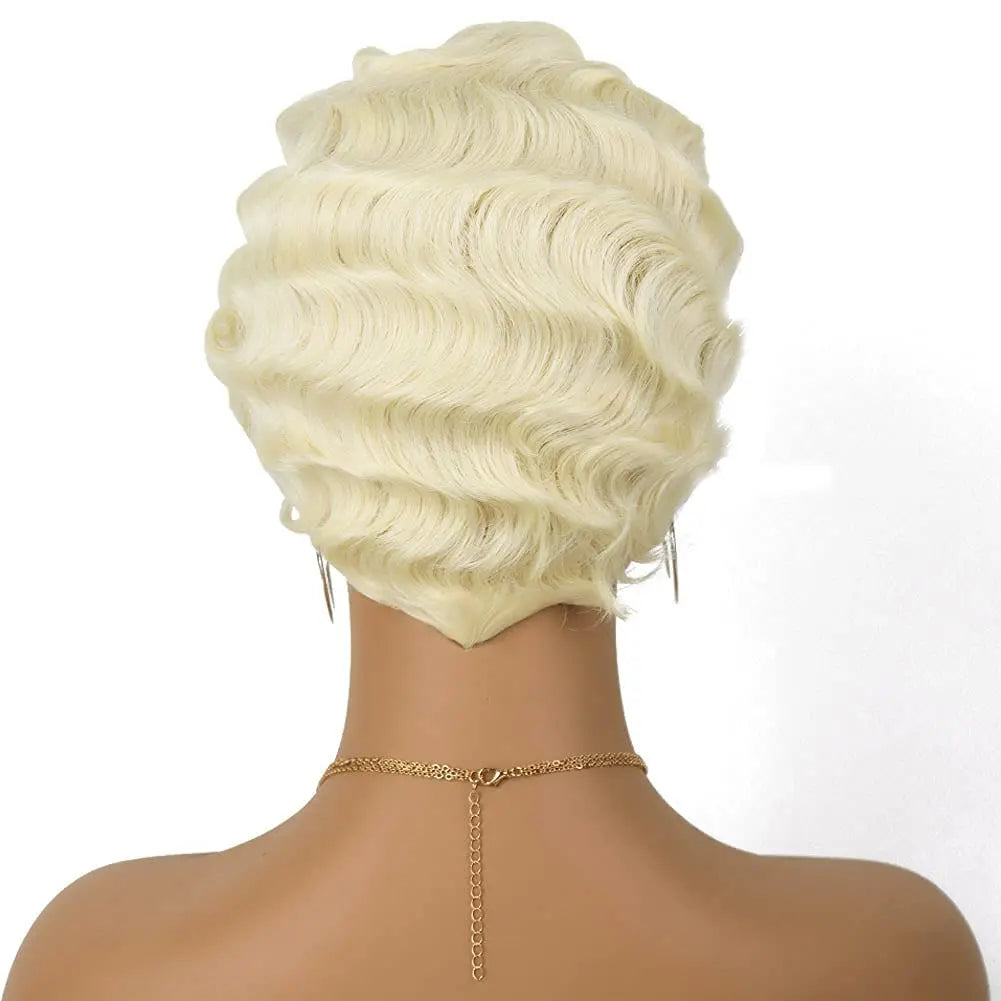 Synthetic Finger Wave Wig Short Curly Wigs for Women 1920s Cosplay Halloween Party Daily Use