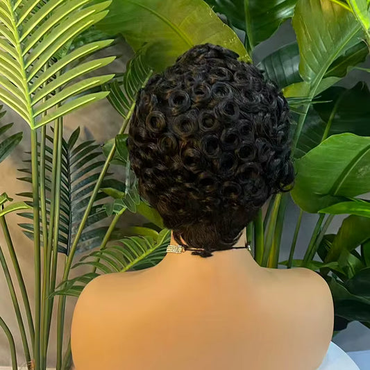 Short Wave Pixie Cut Brazilian Human Hair Wig styled in chic waves