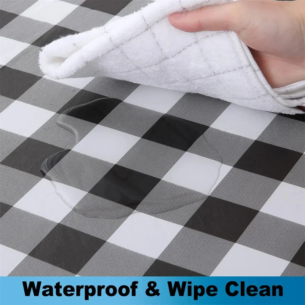 Olanly Round Table Cover Fitted Vinyl Tablecloth Elastic Waterproof Dining Table Cloth Home Decor For Picnic Camping Outdoor
