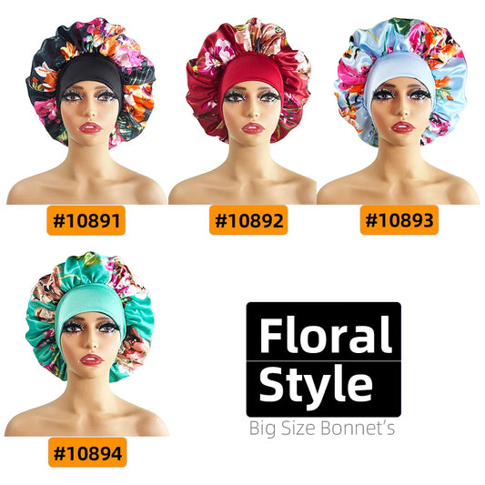 Women's sleep bonnet floral style big size breathable night cap for hair protection
