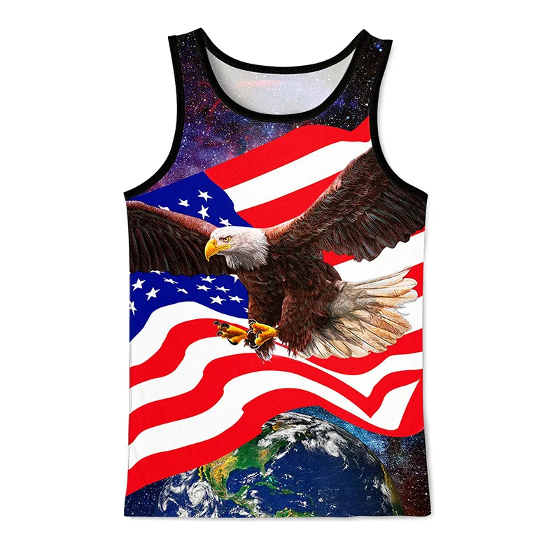 Men's summer graphic tank top with eagle and American flag design, ideal for casual wear and warm weather