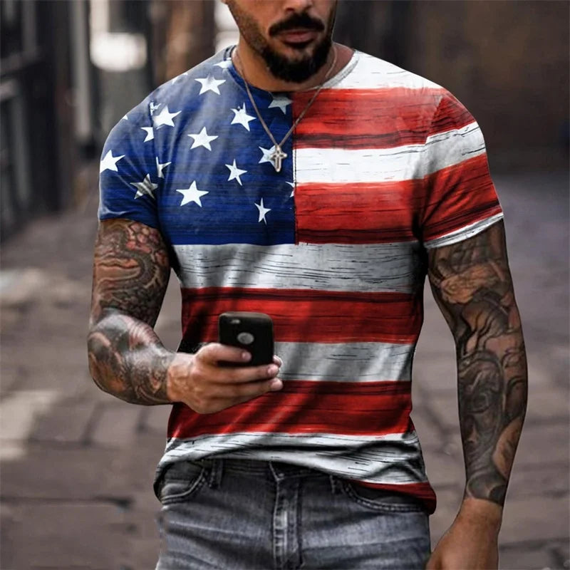 USA American Flag Short Sleeve Men's Summer T-shirt