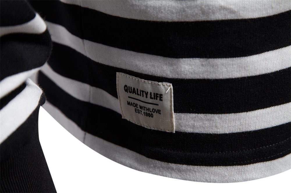 Men's cotton long sleeve striped T-shirt with quality life label