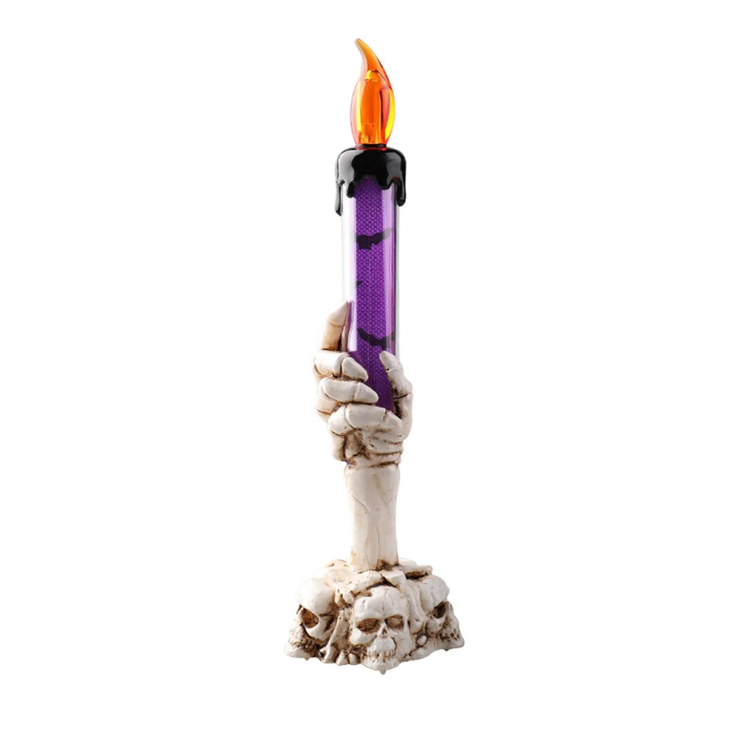 Halloween candle light with skeletal hand and skull base decoration