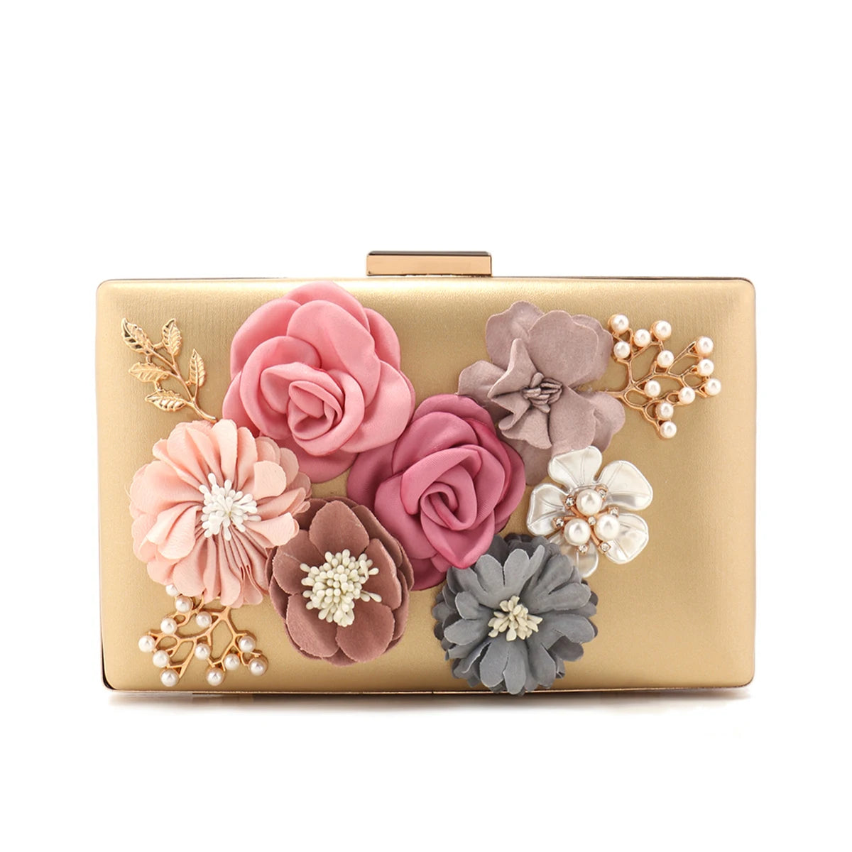 Flower Women Evening Bags Fashion Cute Girl Lady Clutch With Pearl Diamonds Handbags Glitter Spring Season Pink Color Shoulder C