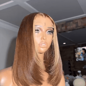 13x4 straight lace front wig on mannequin with natural straight texture for black women
