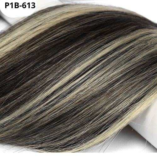 Natural human hair extensions in blonde and dark brown, 20pcs tape-in seamless Remy straight hair