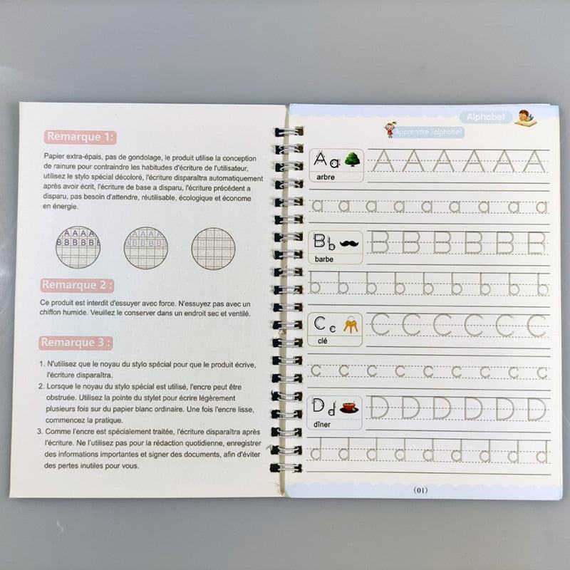 3D French Groove magic calligraphy practice copybook for children with reusable fading ink and French alphabet writing exercises