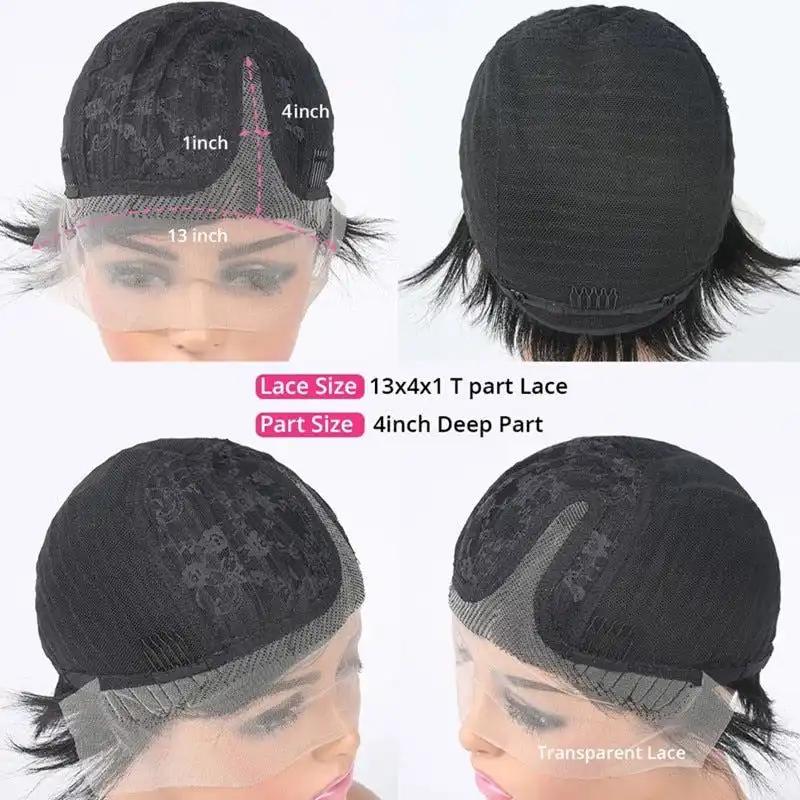pixie cut human hair wig with 13x4 lace, 4-inch deep part, and straight highlighted hair