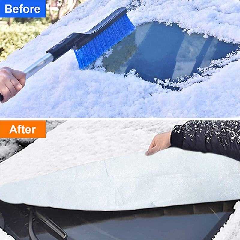 Windshield cover protecting car windshield from ice, snow, and frost in winter and sun in summer