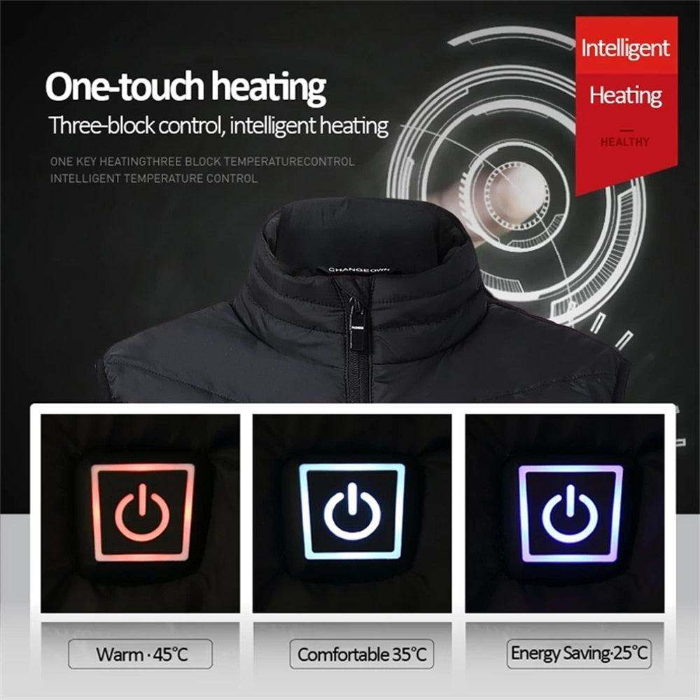 USB electric heated vest with one-touch three-block intelligent temperature control in black color