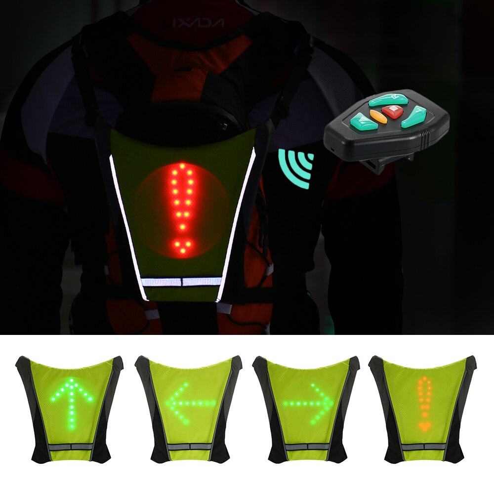 LED turn signal light reflective cycling safety vest with wireless remote control and directional indicators