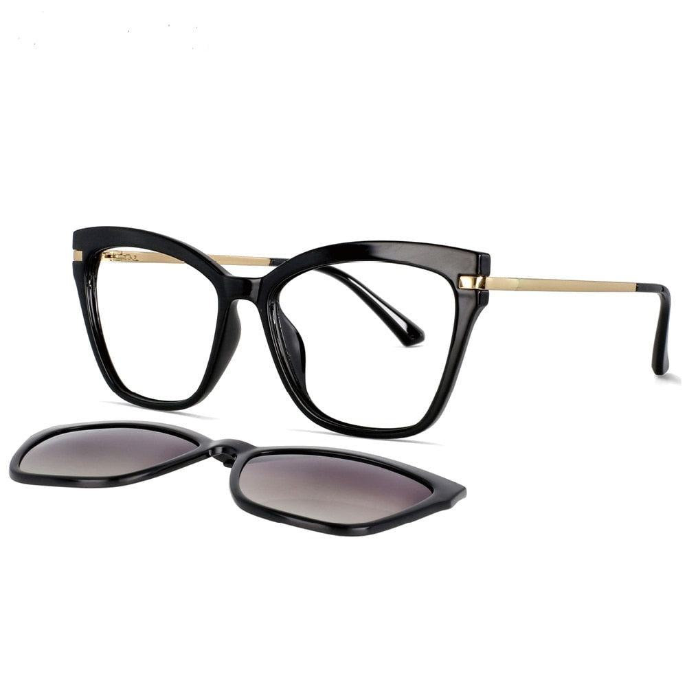 Men and women fashion black anti blue light computer eyeglasses with detachable sunglasses clip-on lenses
