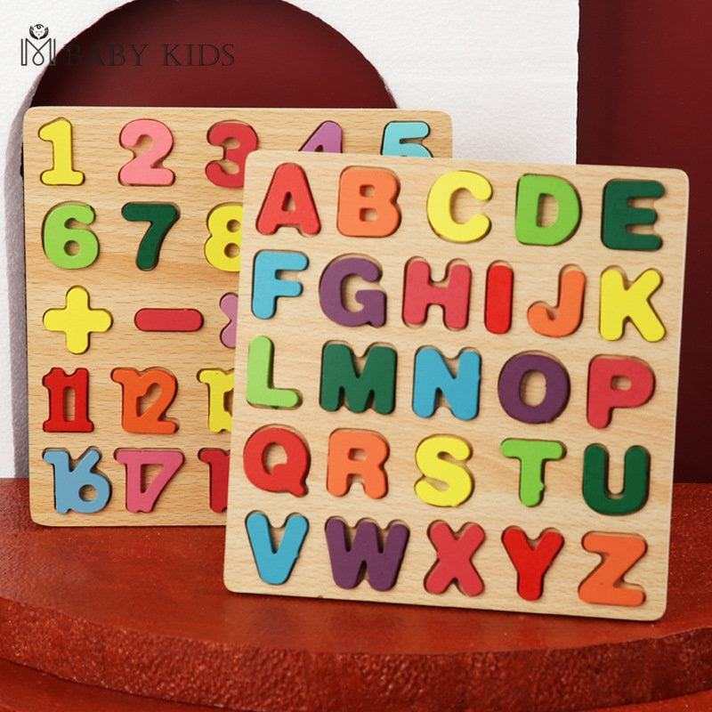 Colorful wooden ABC and number puzzle educational toy for preschool children