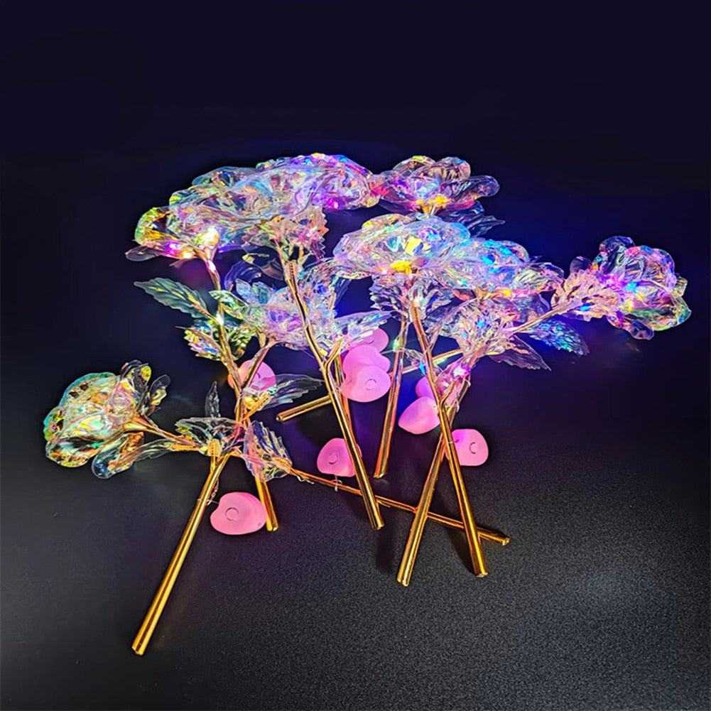 LED simulation Valentine's Day colorful plastic roses with light-up petals on black background