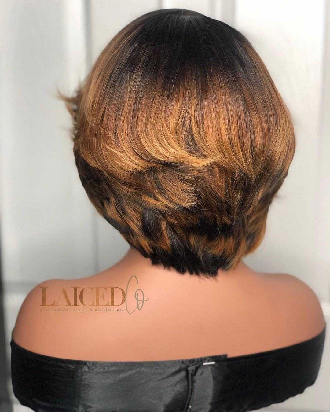 Honey blonde ombre human hair lace front bob wig back view