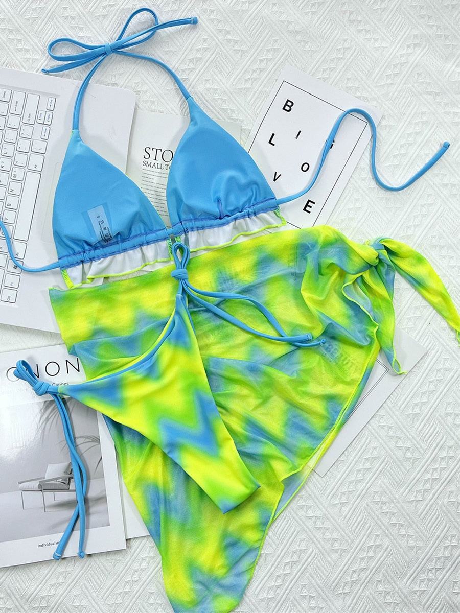 Women Tie Dye Swimwear 3 pieces Bikini set - Misthere K.
