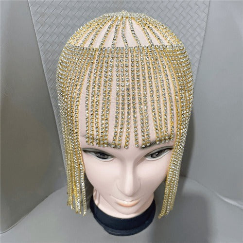European and American Ornament full rhinestone tassel wig hair accessory on mannequin head