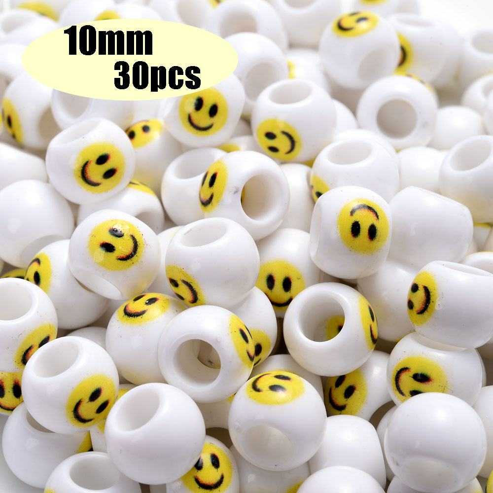 Girls colorful pony beads with smiley face design for DIY jewelry making