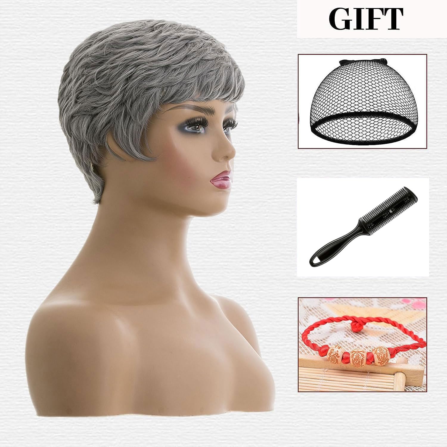 Black woman wearing a stylish short pixie cut wig with natural texture and layered volume