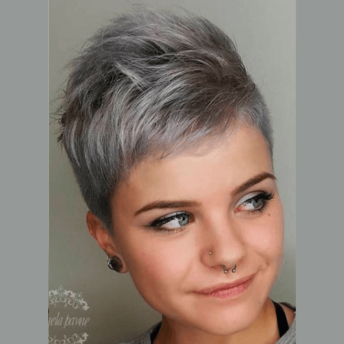 Short Pixie Silver Grey Straight Bob Human Hair Wig - Misthere K.