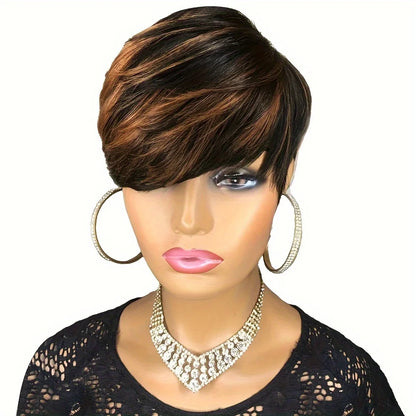 6inch 1b30 color machine made wig pixie wig pixie cut short straight human hair wigs 150% density remy hair for women