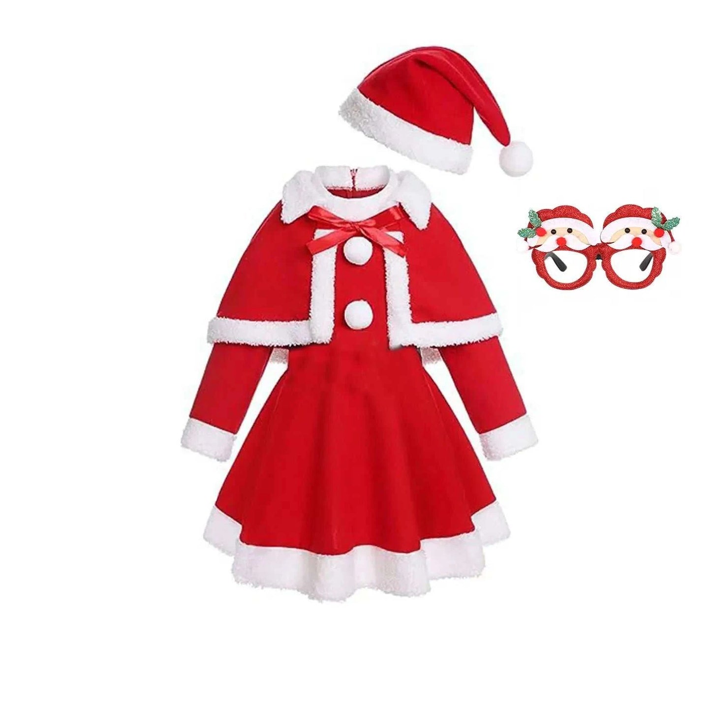 Children's New Year Festival St Nicholas dress with hat Christmas Santa Claus cosplay suit for girls