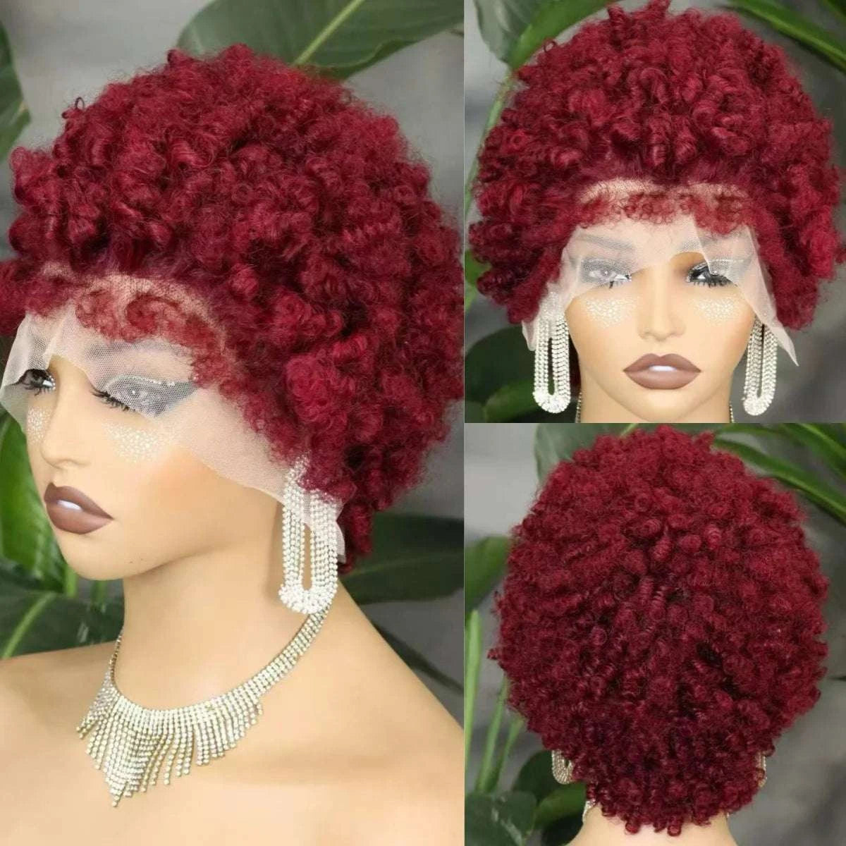 Short 4C hairline afro curly bob wig with natural edges and transparent lace frontal