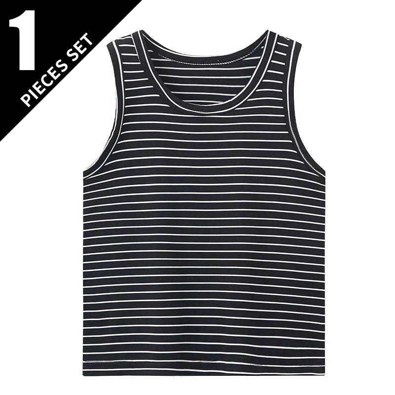 Children's 3 pieces set summer tank top black with white stripes for kids