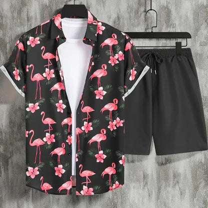 Men's -2Pieces Lapel Button-Down Short-Sleeve Shirt